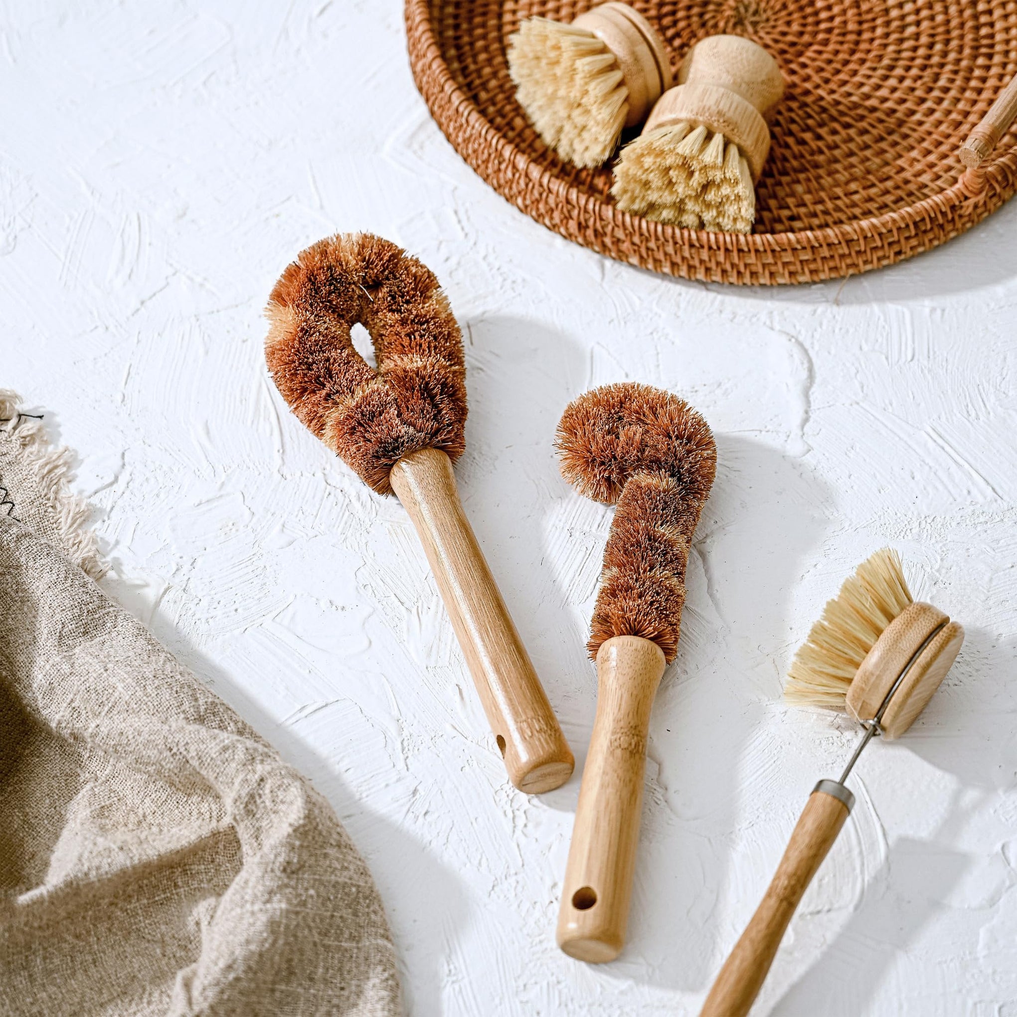 Bamboo Dish Brush Set • 6 Piece with Bottle Brush & Scrubber (6 Count)