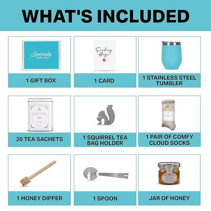 Tea Gift Set for Women – Thoughtful Get Well Gift Box with Cozy Socks, Stainless Tumbler, 20 Tea Sachets, Honey Jar & Sending Hugs Card (Paris Teaa -Heart Socks)