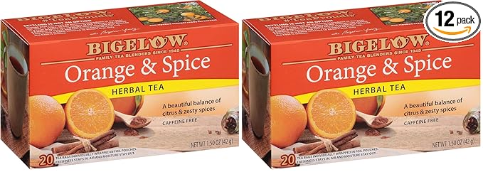 Bigelow,Orange & Spice Herbal, Caffeine Free Tea with Orange and Herbs, 240 Total Tea Bags, 20 Count Box (Pack of 12)