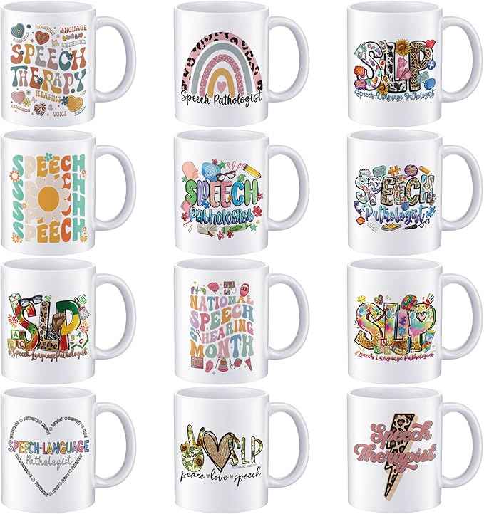 12 Pcs National Speech-language Pathologist Day Thank You Gifts 11oz Ceramic Mugs Cup Bulk Coffee Mugs for Tea Milk Latte Hot Chocolate Pathologist Happy SLP Day Party Supplies