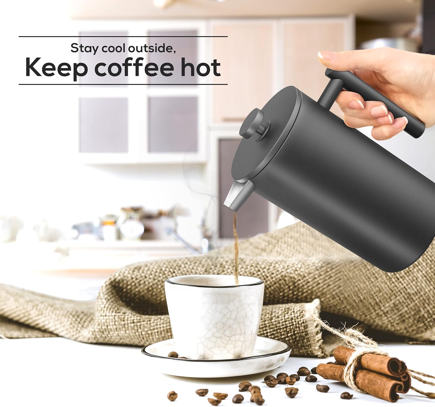 Utopia Kitchen Stainless Steel French Press Coffee Maker 50 Oz, French Press Tea Maker, Cold Brew Portable Travel Coffee Presses, Tea Press Gifts Black - Blissbrew
