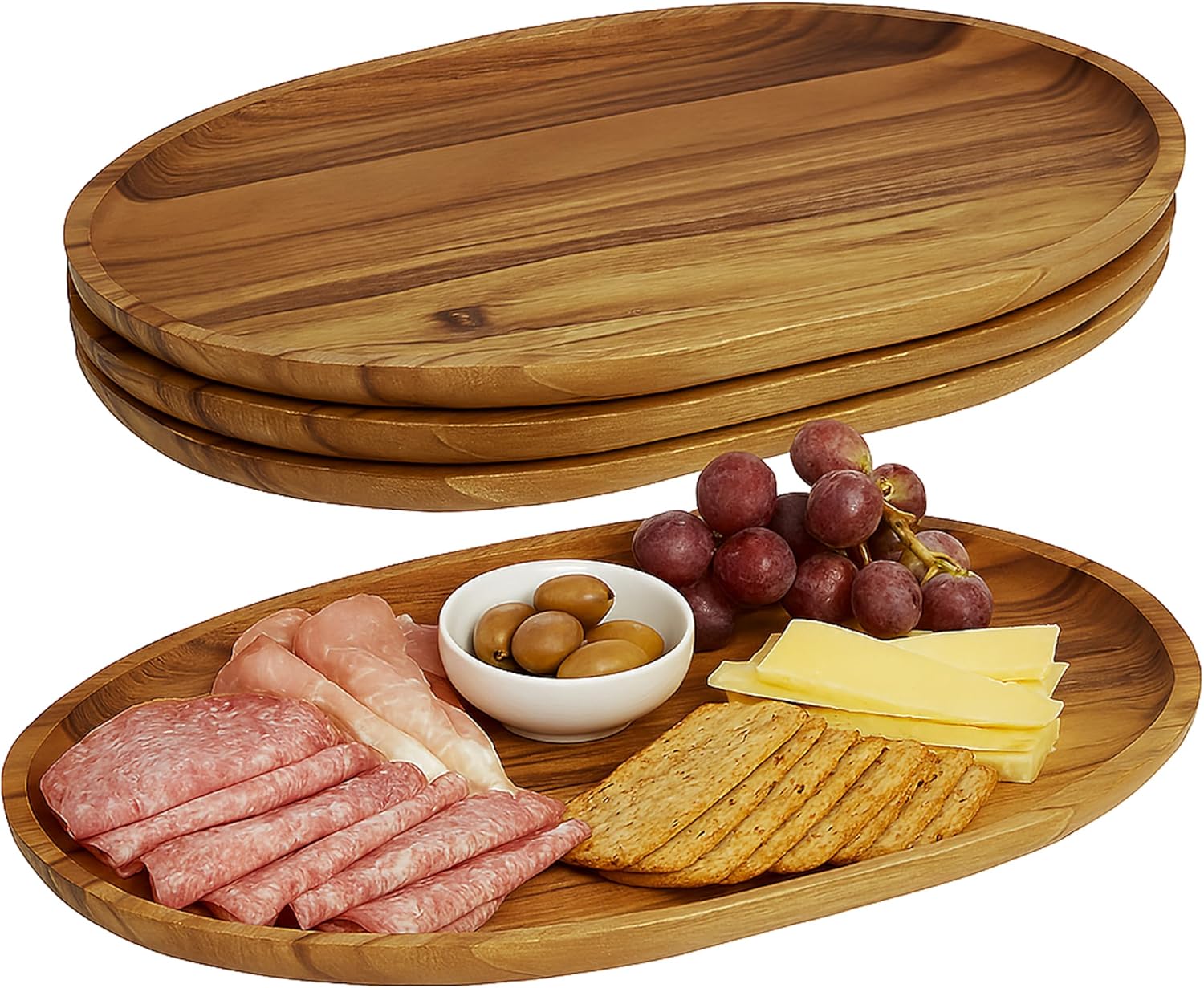Woodard & Charles Acaica Wood Large Oval Serving Tray, Set of 4, 10