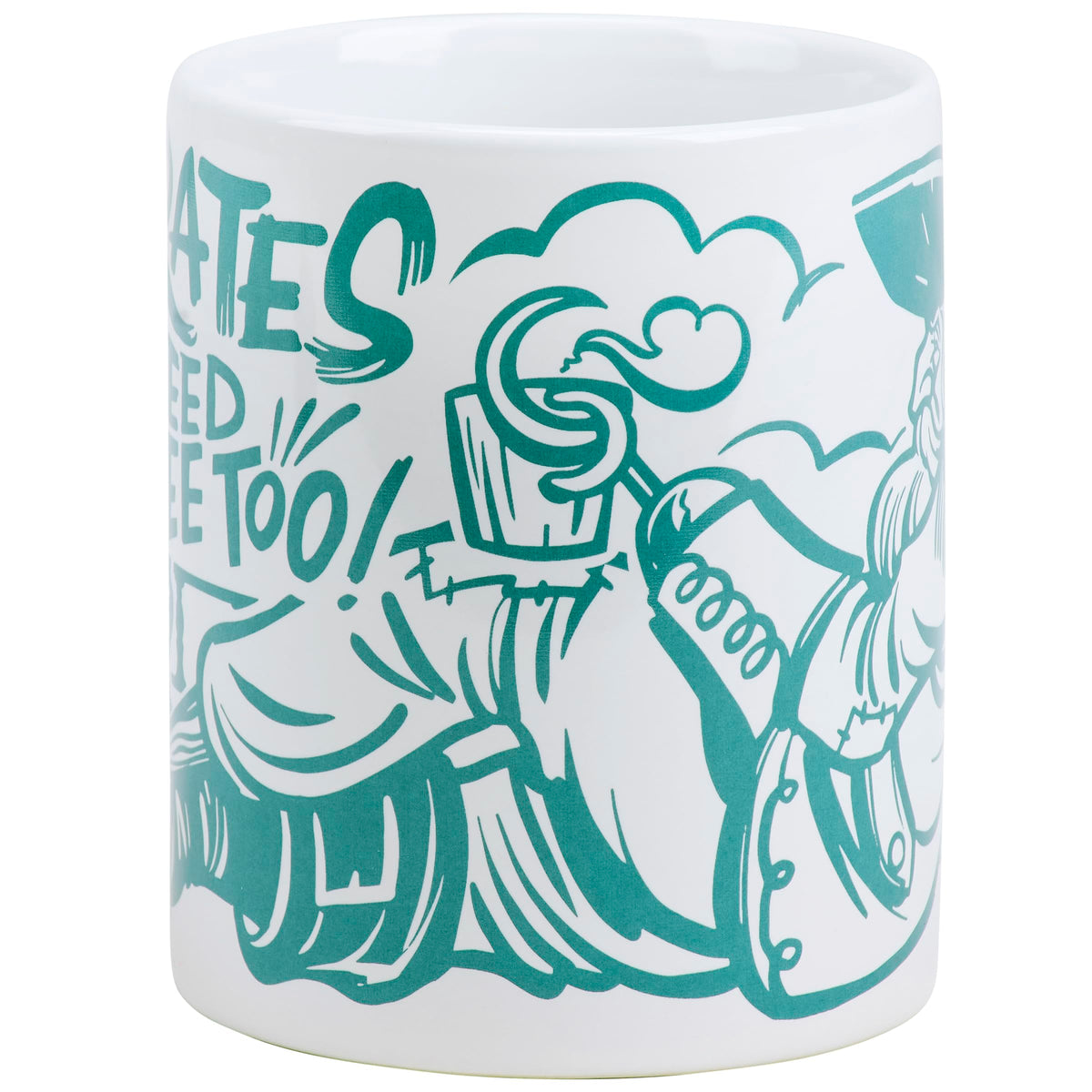 Stoneware coffee mug with coastal pirate illustration