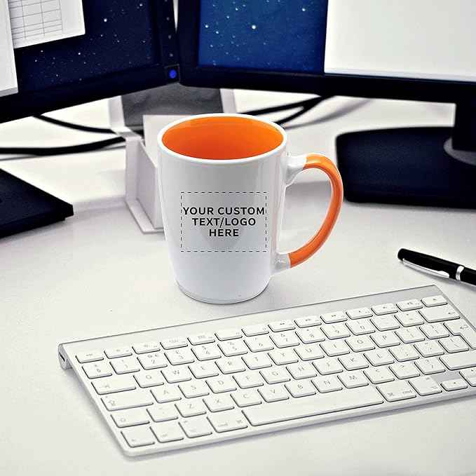 DISCOUNT PROMOS Custom Java Two-Tone Coffee Mugs 12 oz Set of 10/50/100 Personalized Bulk Pack for Coffee Tea Espresso Hot Cocoa Other Beverages - Orange