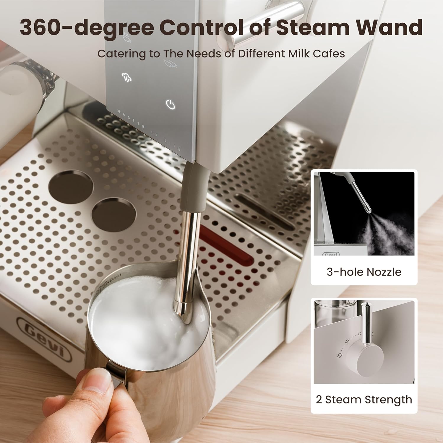 Gevi Espresso Machine with OPV, 20Bar Espresso Maker with Milk Frother Steam Wand, Dual Display, 58mm Portafilter, Stainless Steel Espresso Machines for Espresso/Latte/Cappuccino, White - Blissbrew