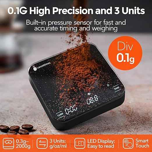 Rechargeable Mini Coffee Scale with Timer, 2kg/0.1g Precision Espresso Scale, Portable Digital Coffee Scale w/ 4 Modes for Espresso and Pour-Over Coffee (Black)