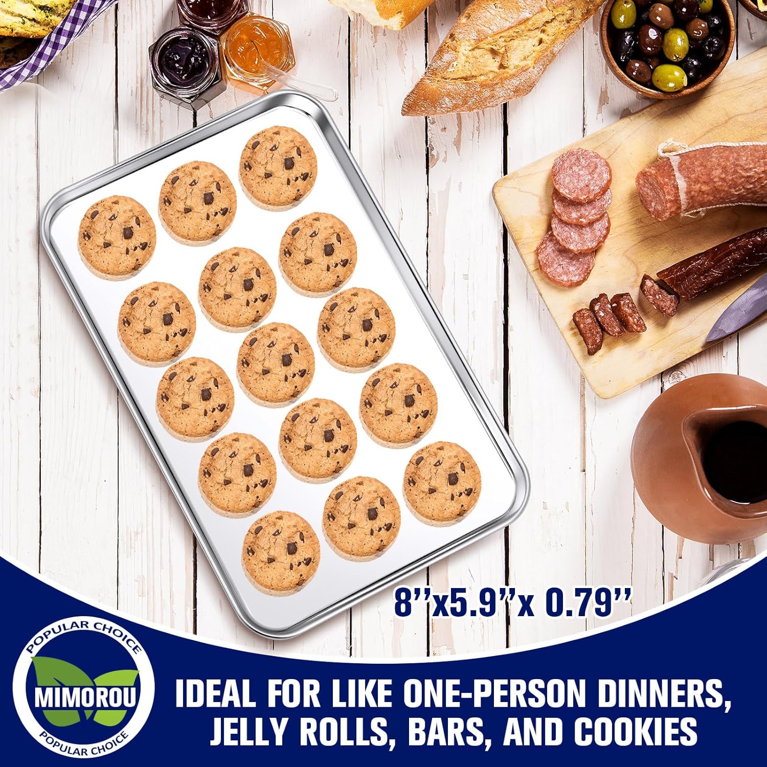 Mimorou 12 Pcs Baking Sheet Stainless Steel Cookie Sheet Small Metal Pans Professional Rectangle Oven Trays Kitchen Baking Cooking Oven and Toaster, Dishwasher Safe(8 x 5.9 Inches)
