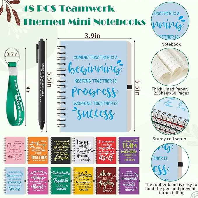 Skylety 48 Set/ 192 Pcs Team Appreciation Gifts Bulk Team Thank You Gift Set 16 oz Coffee Cups Thank You Mini Spiral Notebooks Pens Keychains for Staff Teacher(Classic Color)
