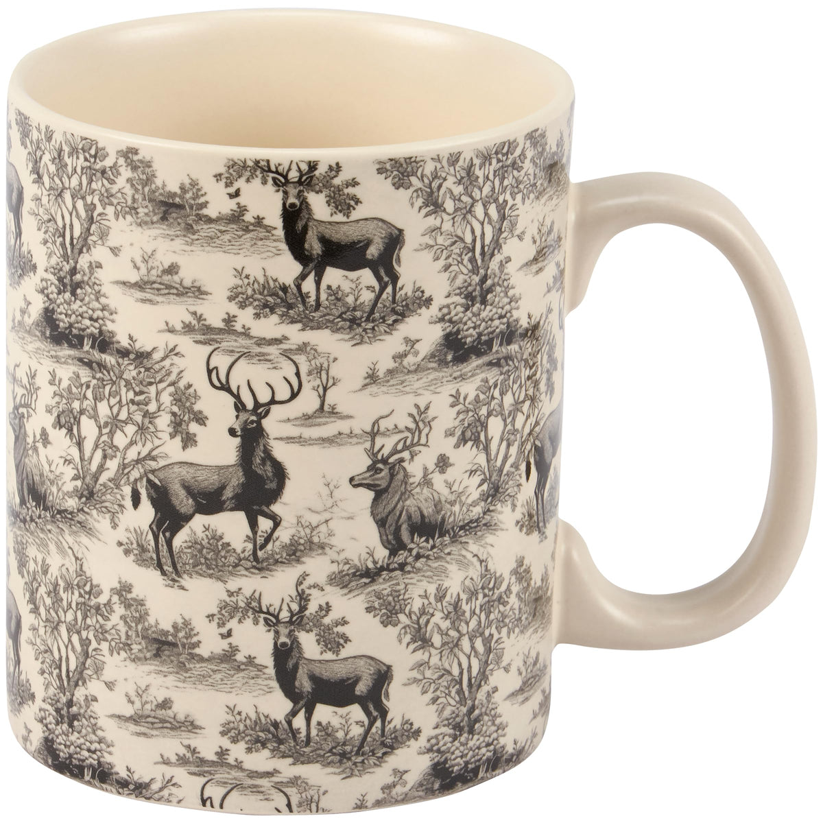 Deer toile stoneware coffee mug, 18 oz