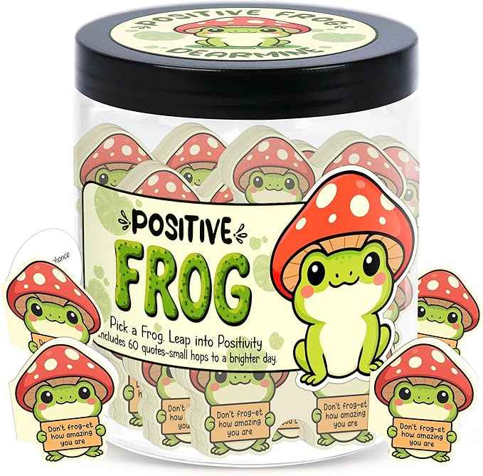 Positive Frog Jar with 60 Affirmation Cards, Emotional Support Gift, Christmas Home Office Decoration, Frog Gifts for Women, Teens, Teachers, Coworkers, Friends, Men