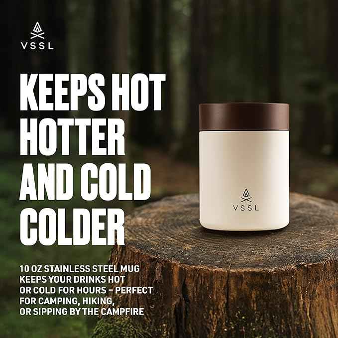VSSL Nest 10 oz Mug, Stainless Steel, Double Walled, Vacuum Sealed & Integrates Nest Products, Cream