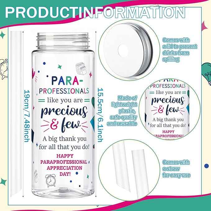 Vesici 24 Pcs Paraprofessional Day Appreciation Gift 14.2oz Thank You Tumbler Cups with Lids and Straws Bulk Plastic Reusable Inspirational Gifts for Coworker Teacher Administrator Coach Mentor