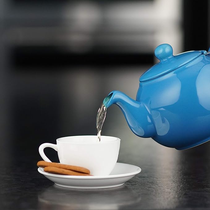 SAKI Large Porcelain Teapot, 48 Ounce Tea Pot with Infuser, Loose Leaf and Blooming Tea Pot - Blue