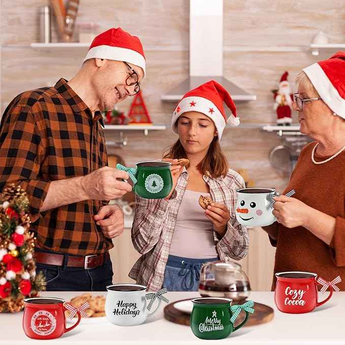 Sawysine Christmas Coffee Mugs Set of 6, 12 oz Ceramic Mug Gift Holiday Hot Cocoa for Family Mom Woman Friend Farmhouse(Snowman Style)