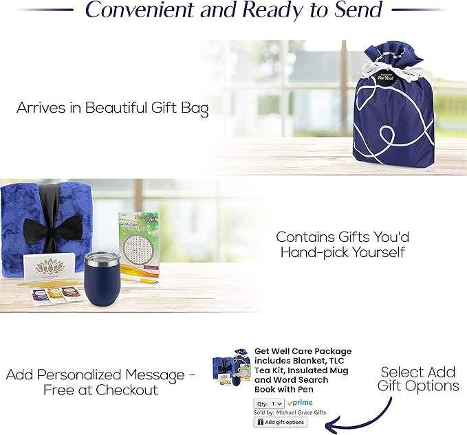 Get Well Soon Gifts for Women or Men - Gift Set Includes Luxury Blanket, Temperature Retention Cup, TLC Tea Kit & Inspirational Word Search Book - After Surgery, Thinking of You Care Package