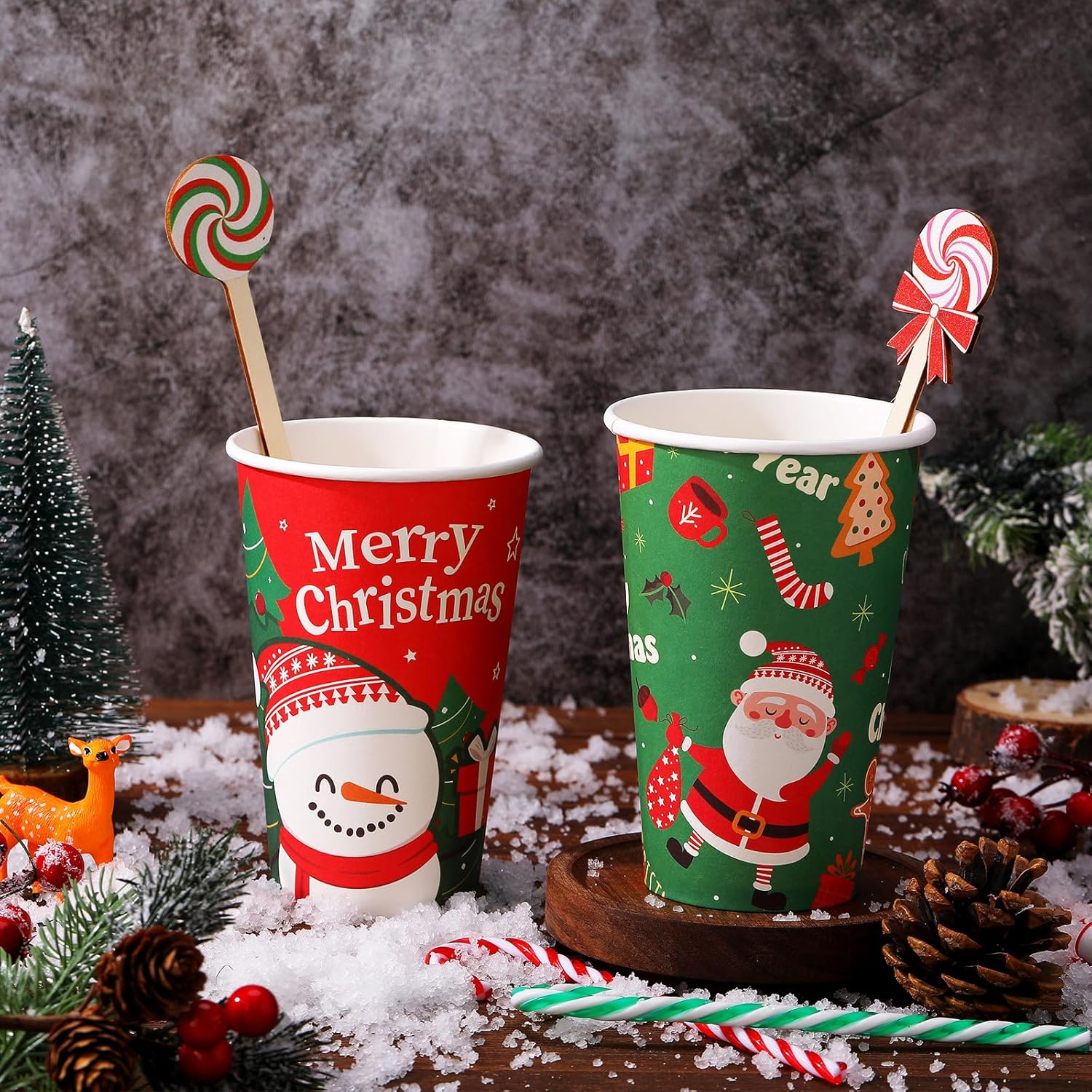 Jinei 120 Pcs Christmas Wooden Coffee Stirrers Wood Cocktail Coffee Stir Sticks Disposable Drink Stirrers for Stirring Hot Chocolate Milkshake Restaurant Home Office (Candy Style)