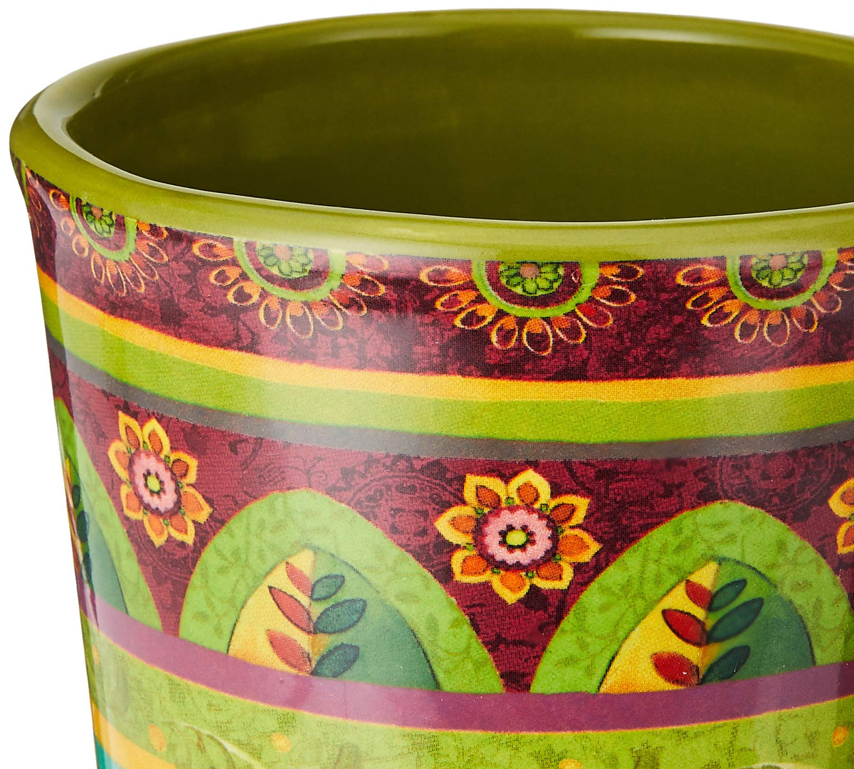 Ceramic mug with glossy glaze and colorful interior