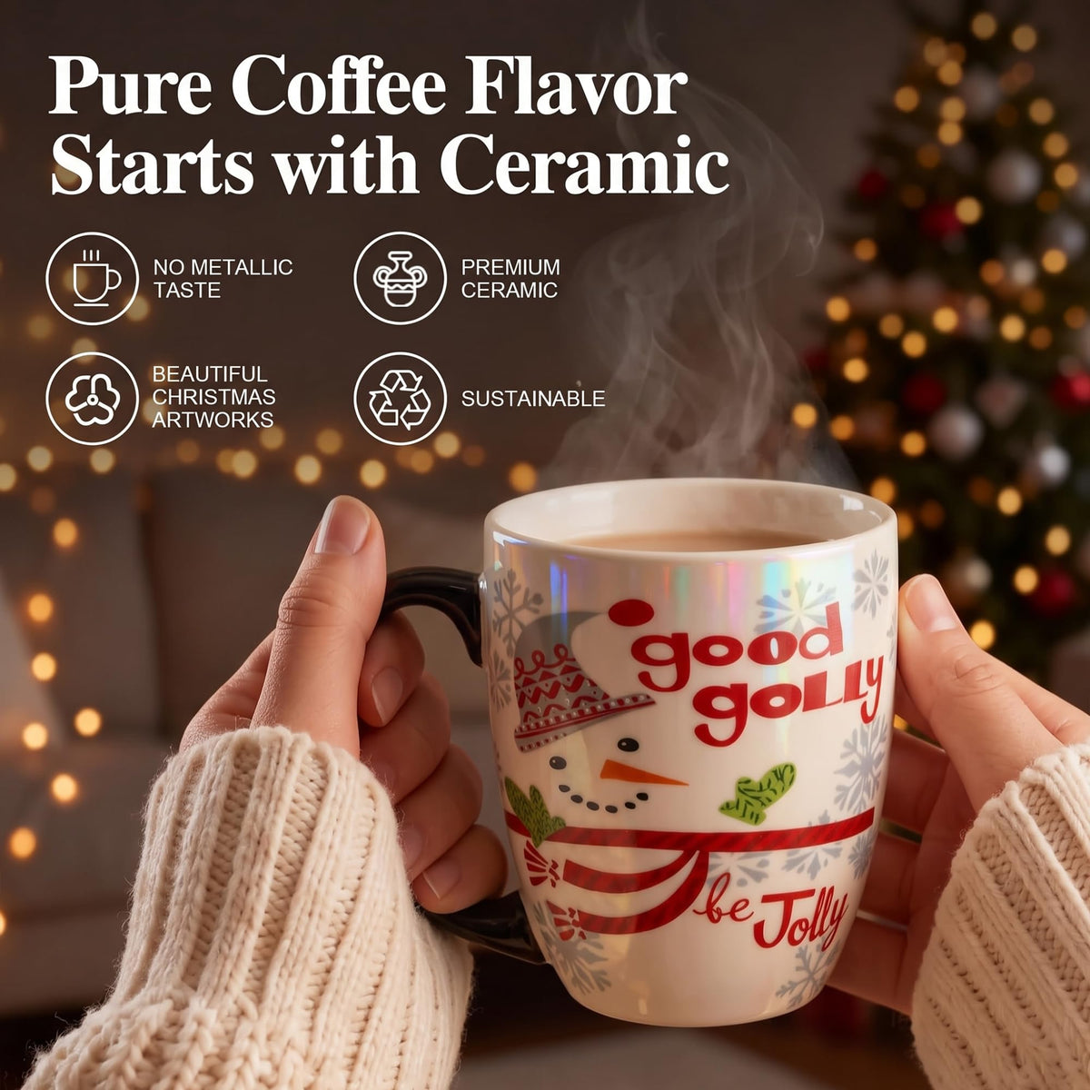 Christmas mug featuring snowflake pattern
