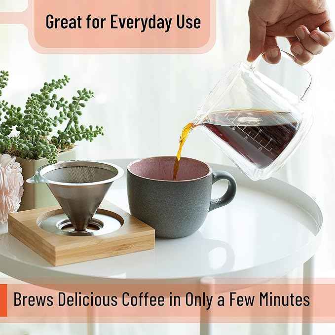 Brew To A Tea BTaT- Pour Over Coffee Maker Set, Double Wall Glass, 16 oz, Drip Coffee Maker Pour Over, Permanent Filter