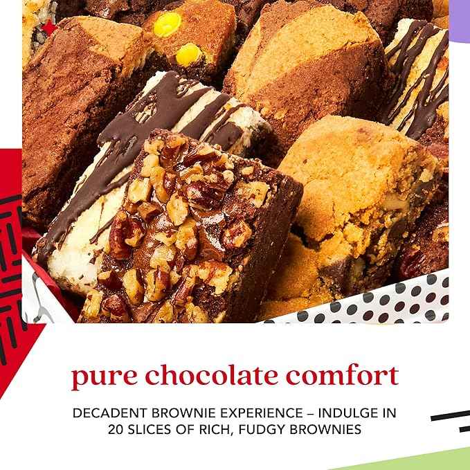 David's Cookies Assorted Brownies Gift Tin - 20 Slices of Individually Wrapped Gourmet Brownies - Delicious Variety of Flavors, Fresh Baked Snacks - Ideal Brownies Gift Basket For Special Occasions