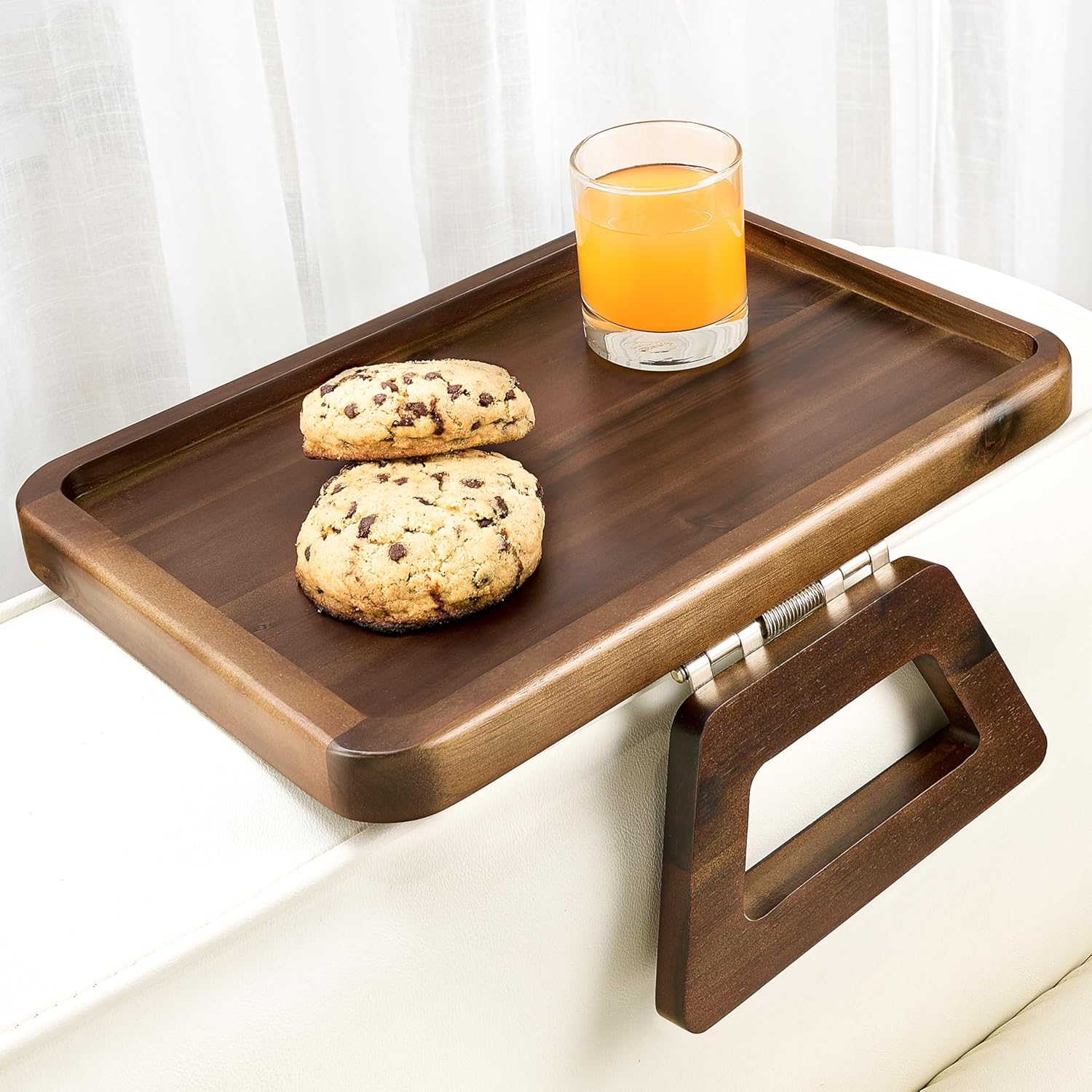 Tinamo Acacia Sofa Arm Tray, Rectangle Couch Armrest Table - Couch Accessories, Armchair Caddy, Clip on Tray for Home Sofa Living Room, Sofa Arm Table (Walnut, 13.75