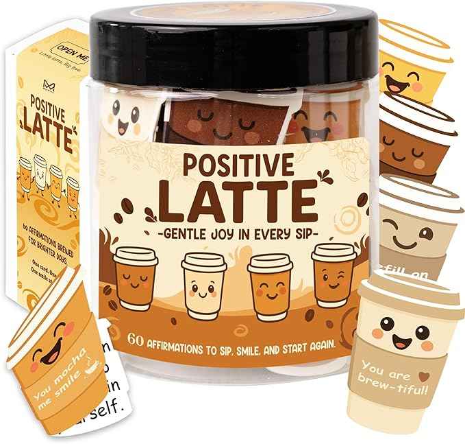 Positive Latte Jar – Christmas Gifts for Women, Teens, Emotional Support Lattes, Cute Coffee Gifts for Coffee Lovers, Women, Birthday Gift, Funny Stoking Stuffers for Girlfriend, Mom, Friends, Coworkers, Teachers