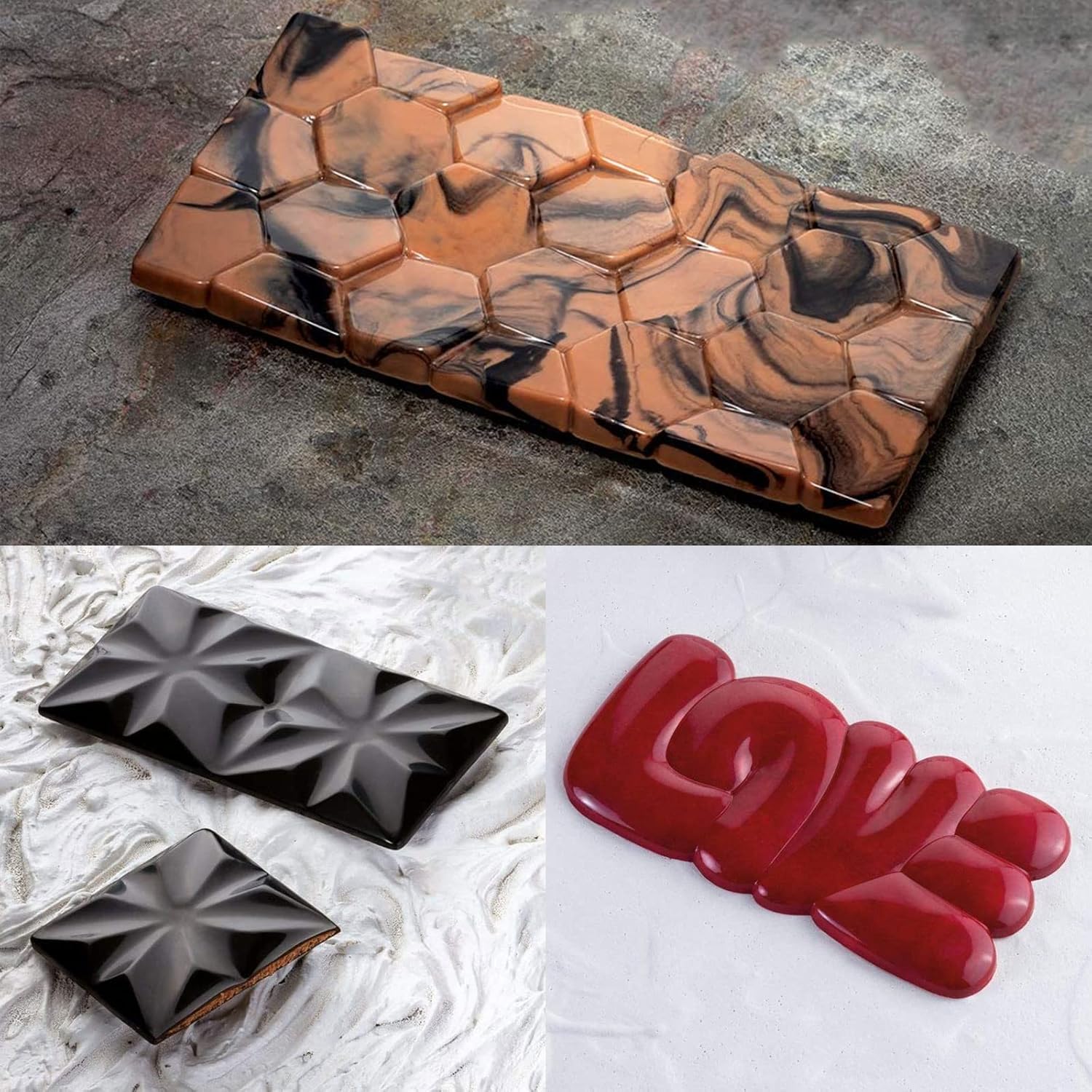 C-CO 6 in 1 Silicone Break Apart Chocolate Bar Mold, Silicone Molds for Wax Melts Non Stick Homemade Protein and Energy Bar Mould, Pack of 2
