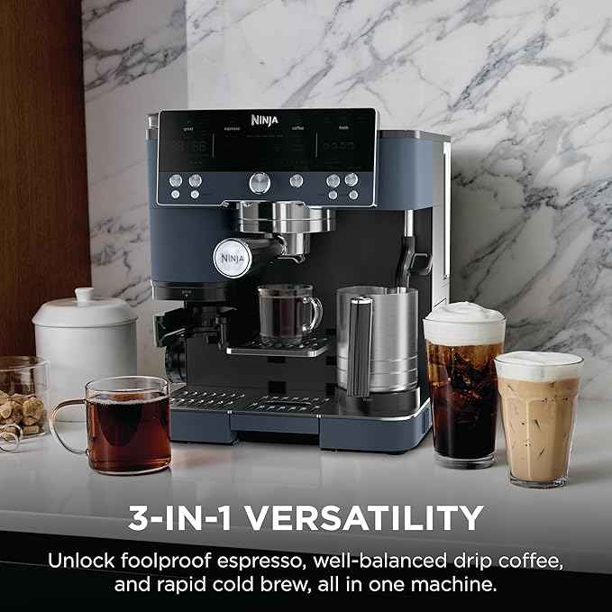 Ninja Luxe Café Premier Series, Espresso Machine, Drip Coffee Maker & Rapid Cold Brew, Integrated Grinder, Assisted Tamper, Hands-Free Frother, for Cappuccinos & Lattes, Cyberspace, ES601CY