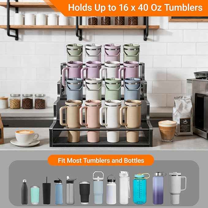4-Tier Liquor Bottle Display Shelf, Coffee Syrup Rack Organizer, Water Bottle Organizer, Mini Bar Cabinet, Rustic Bar Shelves for Liquor Whiskey, Spirits（Black）