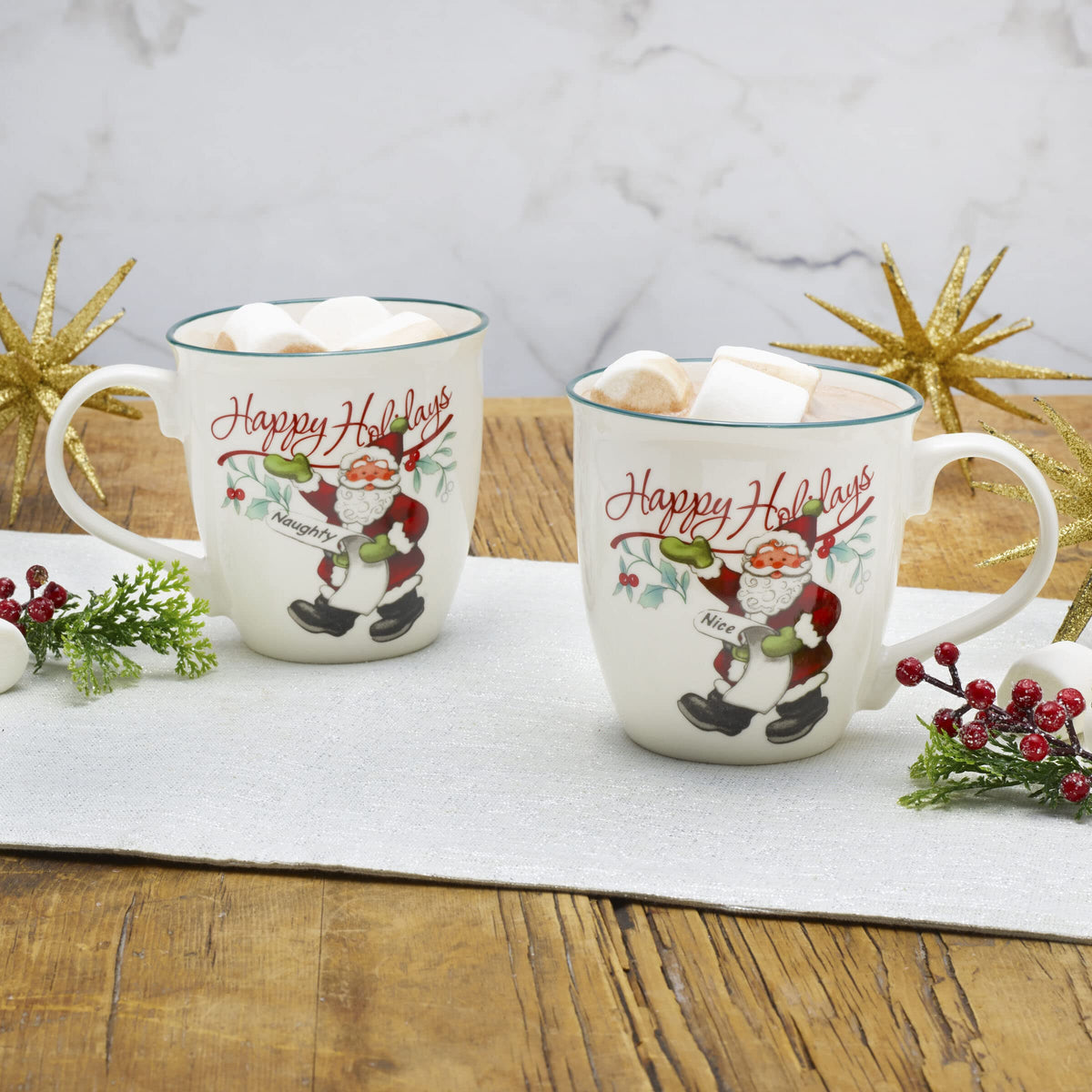 Porcelain holiday mug with holly berry design, 20 oz capacity