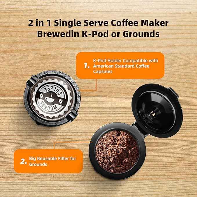 Mini Single Serve Coffee Maker for K Cup Pods and Ground Coffee, Fast Brew One Cup Coffee Machine with Descaling Reminder and Water Window, 6 to 12 oz. Brew Sizes, Gray