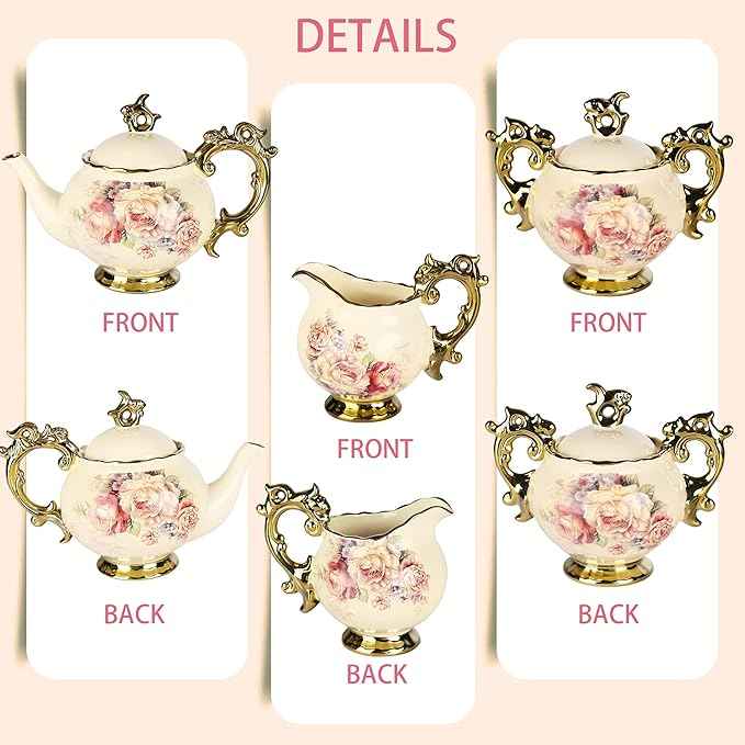 fanquare 15 Pieces British Porcelain Tea Set, Floral Vintage China Coffee Set, Wedding Tea Service for Adult, Big Tea Cup