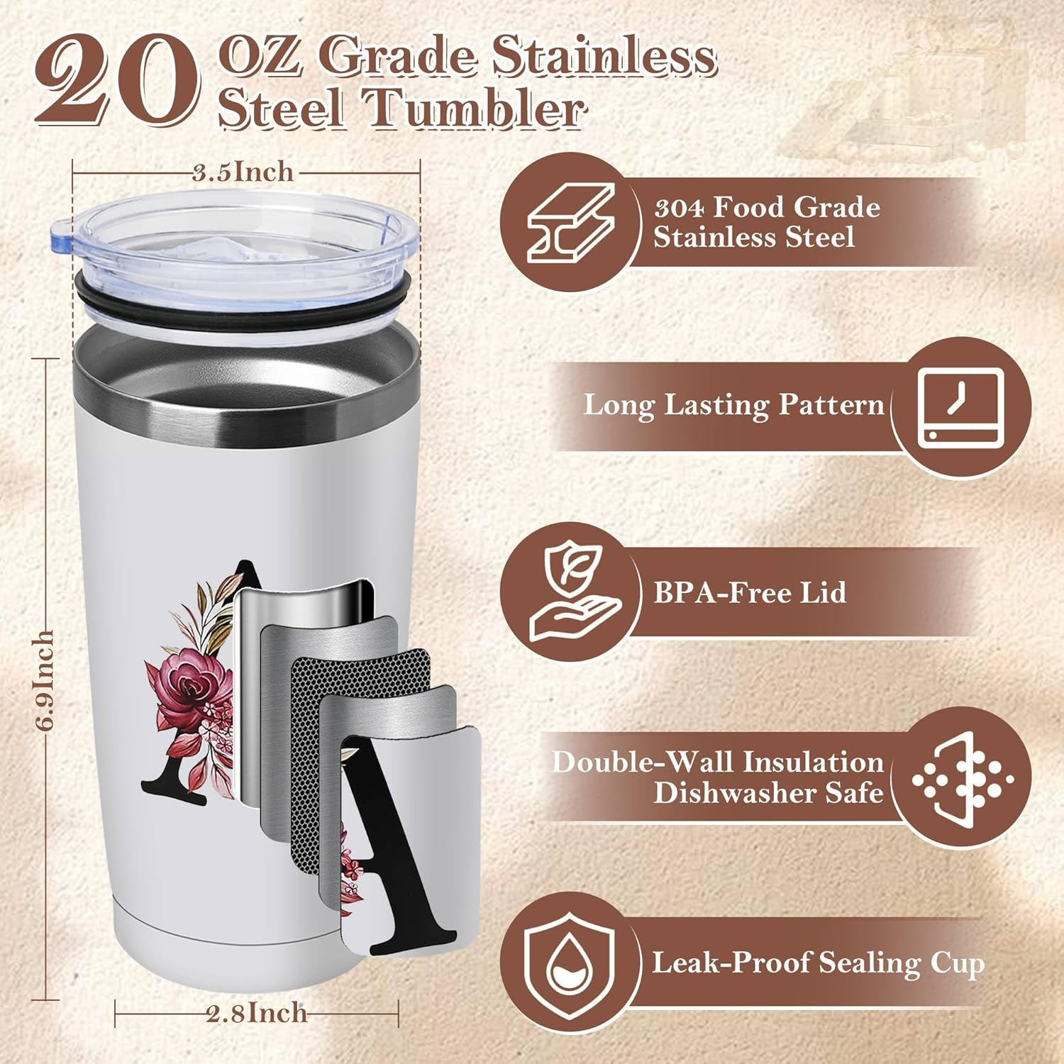20 Oz Initial Insulated Coffee Cup with Lid Car Tumbler Travel Mug Girlfriend Gf Future Mrs Her Women Boyfriend 1 Year Anniversary Cute Romantic Christmas Xmas First Valentines I Love You More Gifts
