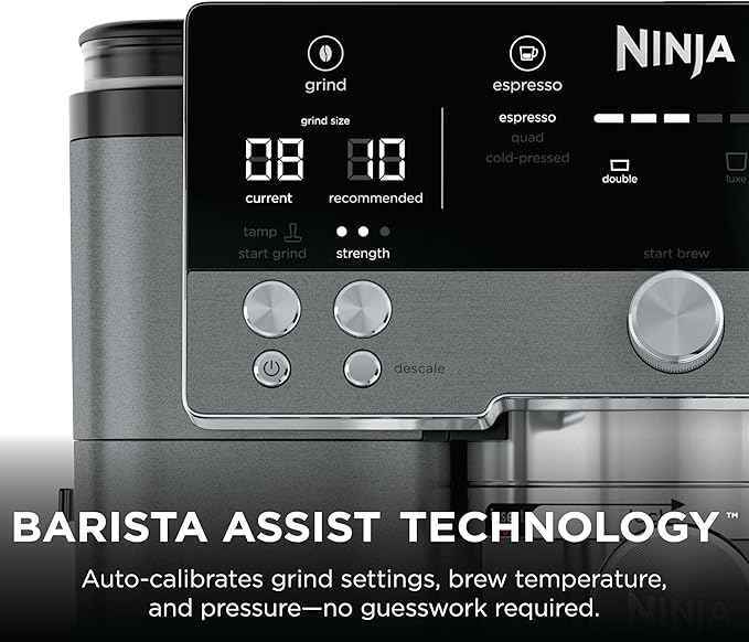 Ninja Luxe Cafe Premier Series, Espresso Machine, Drip Coffee, Rapid Cold Brew, Integrated Grinder, Hands-Free Frother, with Knock Box, Water Filter, Cleaning Tablets, Descaler, ES601GM