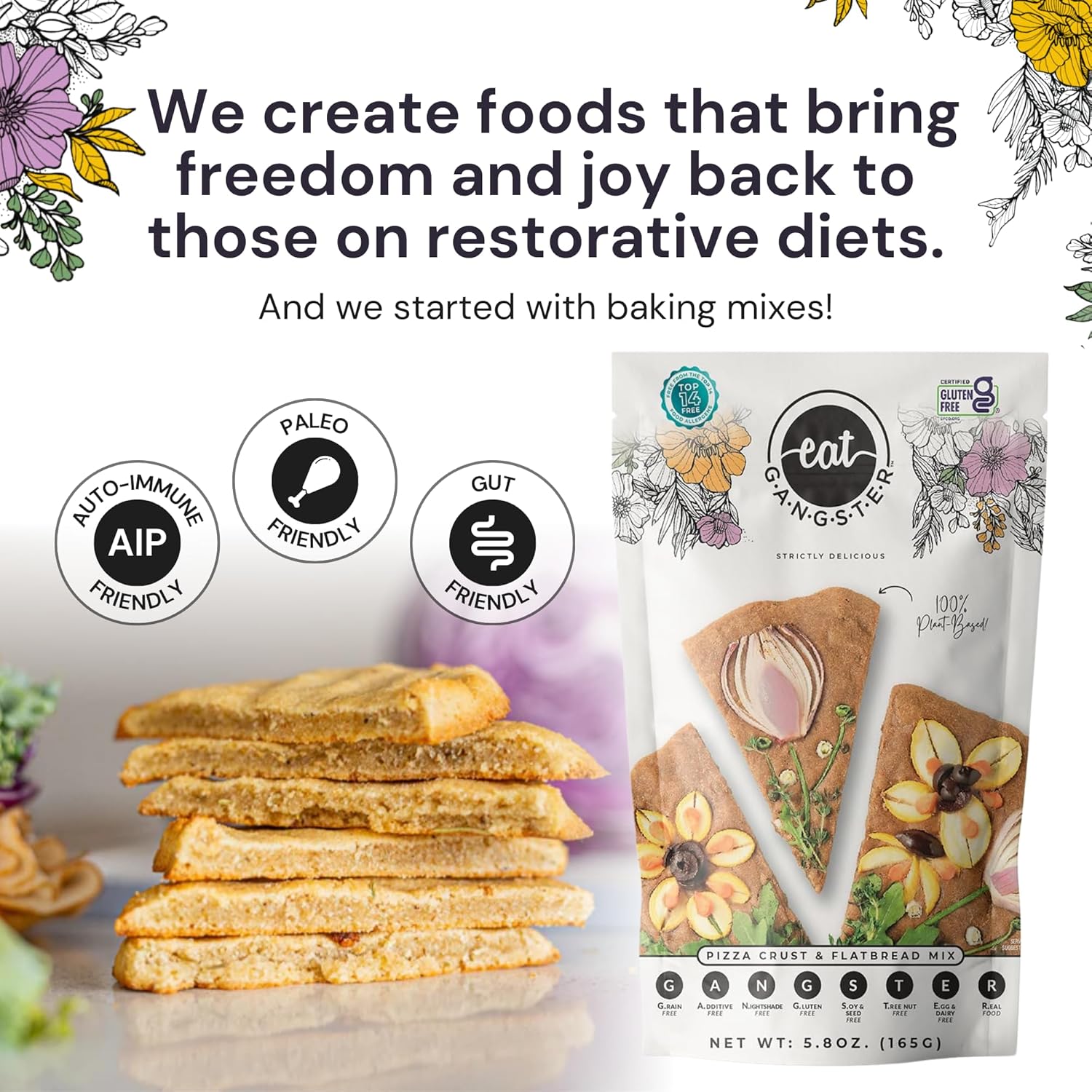eat G.A.N.G.S.T.E.R. Vegan Pizza Crust & Flatbread Mix, Allergy-Friendly Baking Mix, Grain-Free, No Dairy, Nuts, Gluten, Dairy, For Paleo & AIP Diets, Delicious Crusts or Make Panini Sandwiches