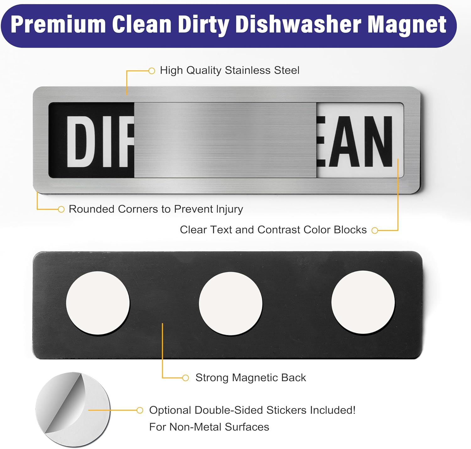 Dishwasher Clean Dirty Sign-Dishwasher Magnet Stainless Steel Clean Dirty Sign for Kitchen Organization Farmhouse Dishwasher Slide Indicator, Optional Adhesive Stickers - Blissbrew