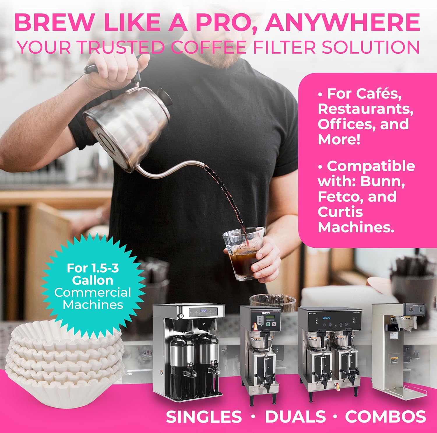 Katy’s Extra Large Coffee Filters | 1.5 to 3 Gallon Premium Commercial Coffee & Tea Filters for Restaurants, Cafés & More | 12.5” x 4.5” Inch Size | No Overflow, No Tearing | 250-Count Bulk Pack