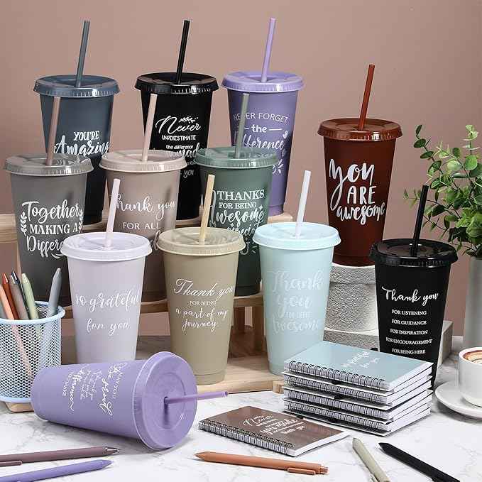 Shellwei 36 Pcs Employee Appreciation Gifts Bulk 24 oz Thank You Tumbler with Lid and Straw Mini Spiral Notebooks and Pens Appreciation Gifts for Team Employee Coworkers Teacher (Awesome)