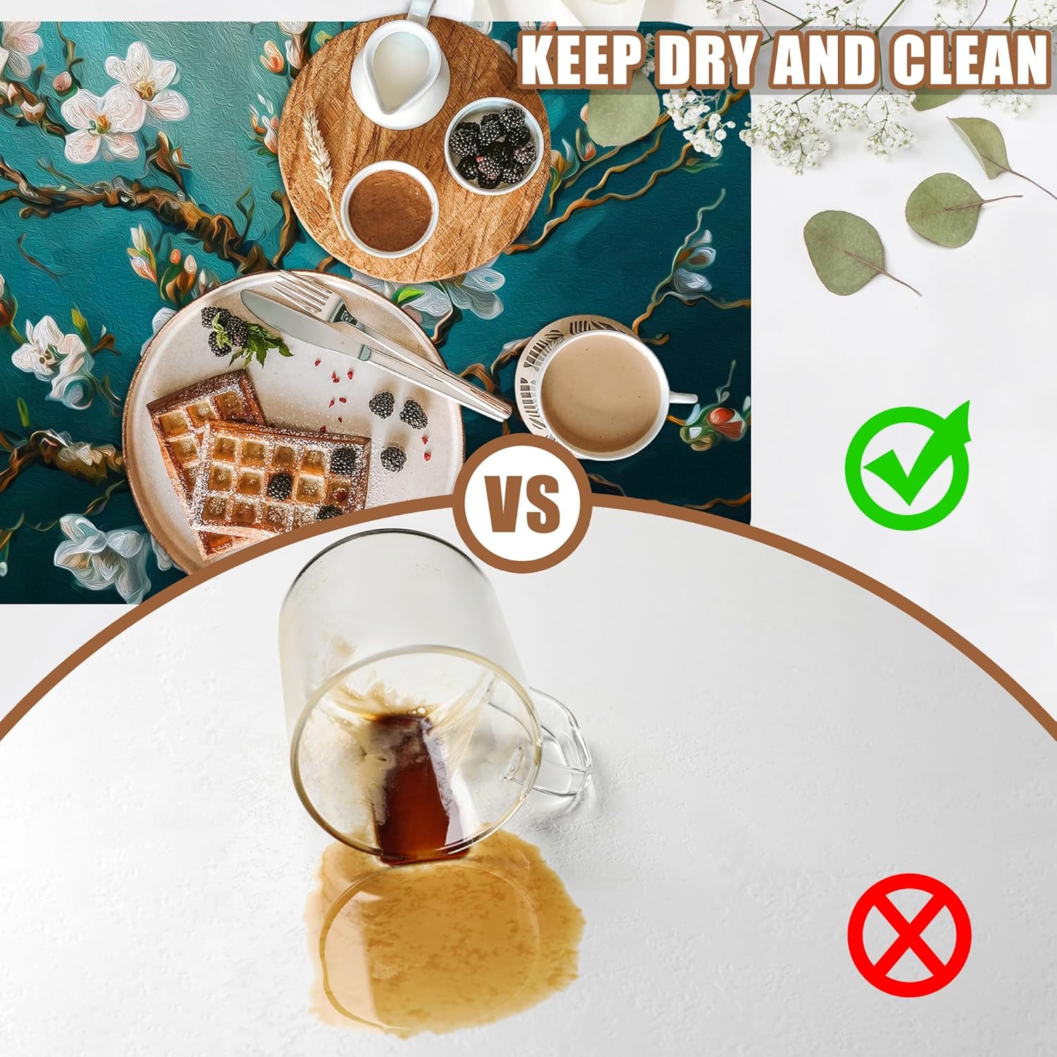 Blossoming Almond Tree Dish Drying Mat for Kitchen Counter Hide Stain Absorbent Drying Rack Pad Rubber Backed Coffee Mat Espresso Machine Coffee Bar Accessories 11.8 x 19.7 Inch
