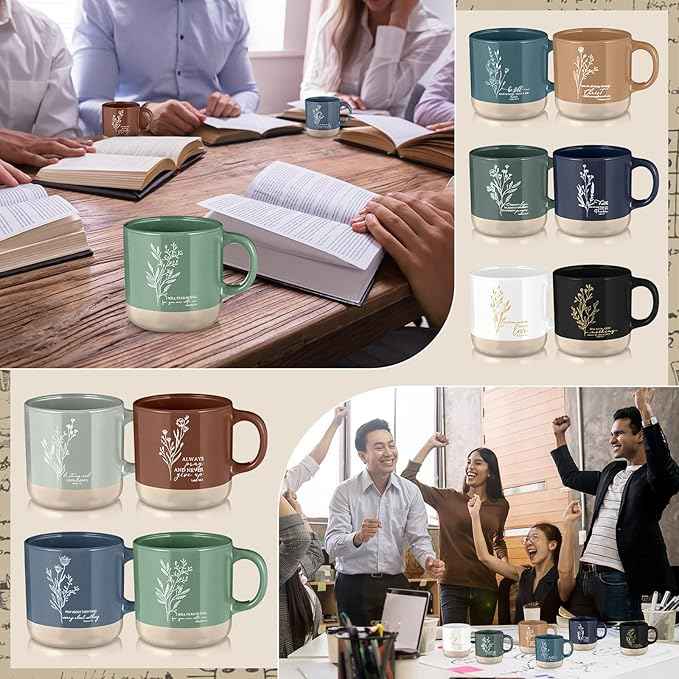 Christian Mugs Bulk for Women Inspirational Bible Verse Christian Coffee Mugs 13 oz Religious Ceramic Cup Easter Gifts for Church Members Men Coworker Social Worker Gifts(Neutral Color,10 Pcs)