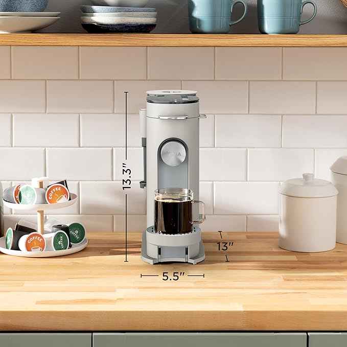 Ninja Pod & Grounds Specialty Single-Serve Coffee Maker, K-Cup Pod Compatible, Brews Grounds, Compact Design, Built-In Milk Frother, 56-oz. Reservoir, 6-oz. Cup to 24-oz. Mug Sizes, Stone, PB051ST