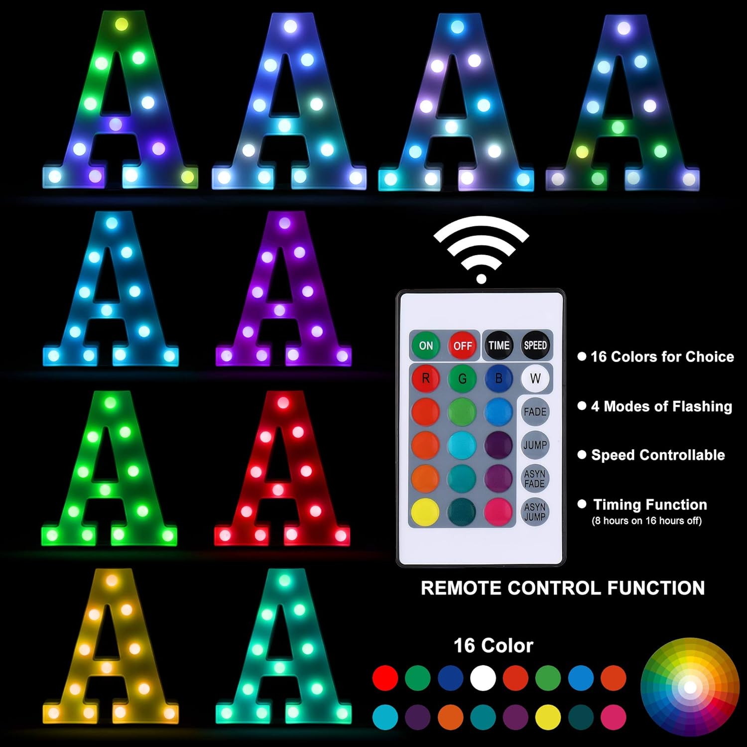 Foaky Colorful LED Letter Lights with Remote,Marquee Light Up Letters Sign for Night Light Wedding/Birthday Party Battery Powered Christmas Lamp Home Bar Decoration(E)