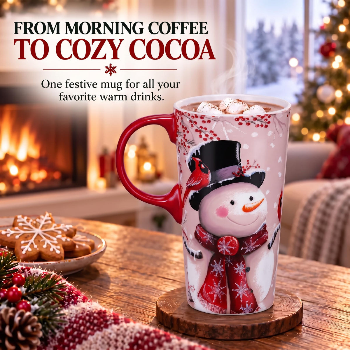 Tall 17 oz ceramic mug for coffee, tea or cocoa