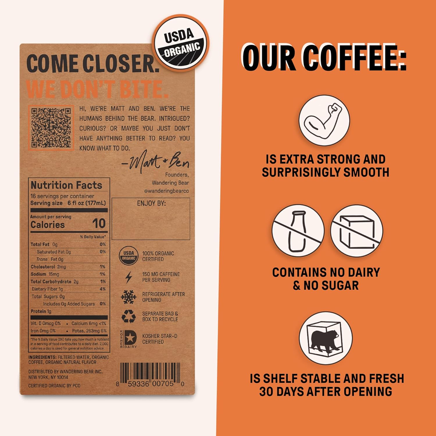 Wandering Bear Organic Hazelnut Cold Brew Coffee On Tap, 96 fl oz - Extra Strong, Bold, Smooth, Unsweetened, Shelf-Stable, Ready to Drink, Gluten Free, & Vegan, Iced Cold Brewed Coffee Drinks