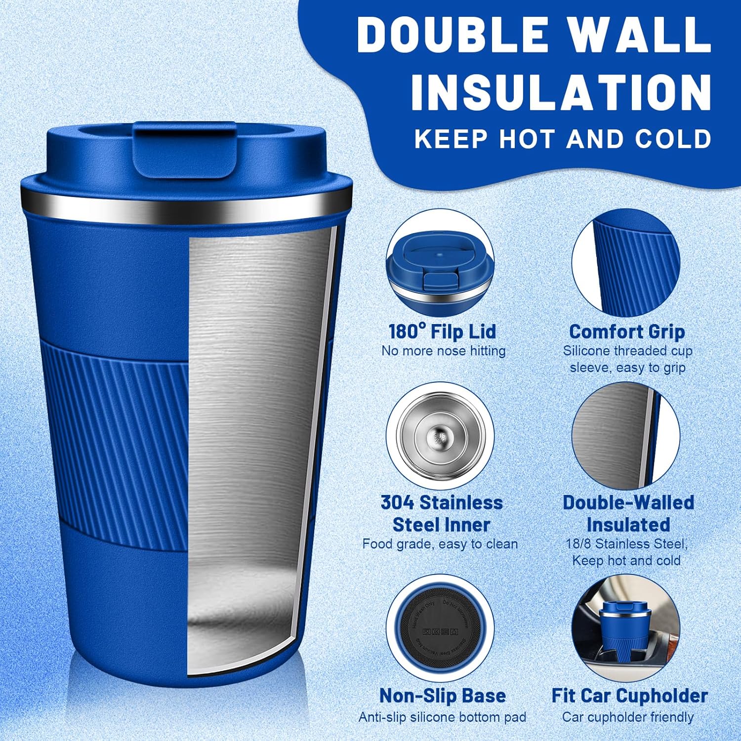 Insulated Coffee Tumblers with Flip Lid 12oz / 17oz, Stainless Steel Travel Coffee Mug Leak Proof, Vacuum Insulated Coffee Mug Reusable Cup, Keeps Cold and Hot for Coffee Tea