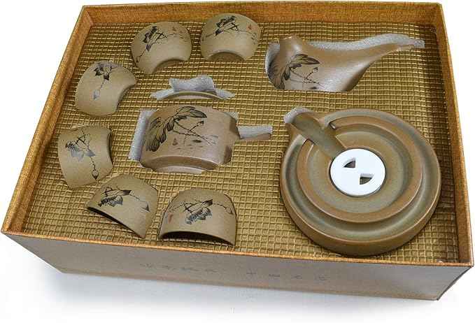 Chinese Gongfu Tea Gift Set, Service Automatic Stone-Mill Design Handmade Ceramics Tea Pot 6 Cups Japanese Kung Fu Tea for Adults Men Women Tea Ceremony Party Home Office Decor (lotus)