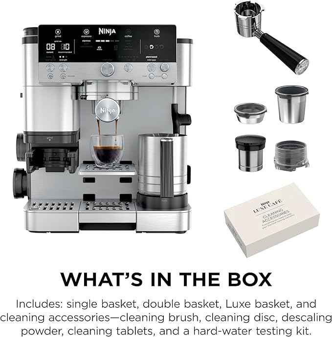 Ninja Luxe Café 3-in-1 Espresso, Drip Coffee and Cold Brew Machine | Integrated Coffee Grinder, Milk Frother, Assisted Tamper & Built-In Espresso Accessory Storage | Stainless Steel | ES601