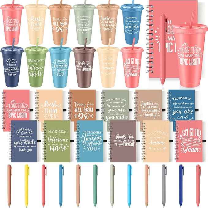 Shellwei 36 Pcs Employee Appreciation Gifts Bulk 24 oz Thank You Tumbler with Lid and Straw Mini Spiral Notebooks and Pens Appreciation Gifts for Team Employee Coworkers Teacher (Together)
