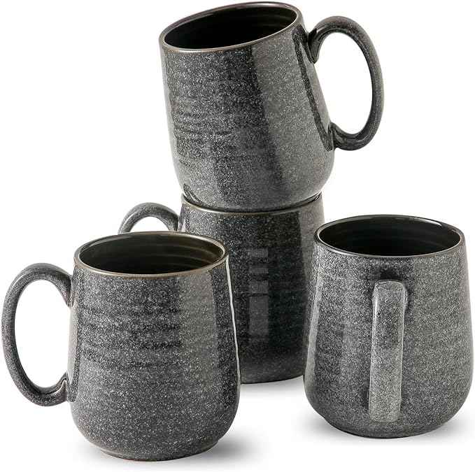 HASENSE Ceramic Coffee Mugs - 15 OZ Large Coffee Cups Set of 4 with Handle for Hot Beverage, Porcelain Latte Mugs for Tea, Milk, Cocoa, Cappuccino and Mocha, Microwave and Dishwasher Safe, Grey