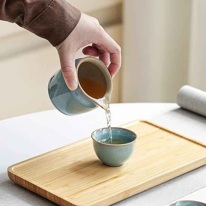 Chinese Tea Set, 10-Piece Ceramic Set with Teapot and Cups, Gongfu Tea Set,Tea Gift Sets,Outdoor and Office (purple and green)